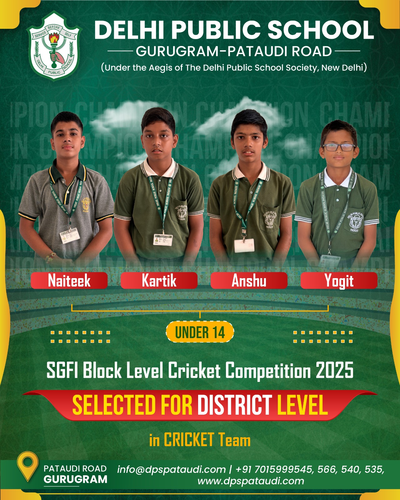 DPS Pataudi the best school in pataudi's Students wins Gold medal in cricket